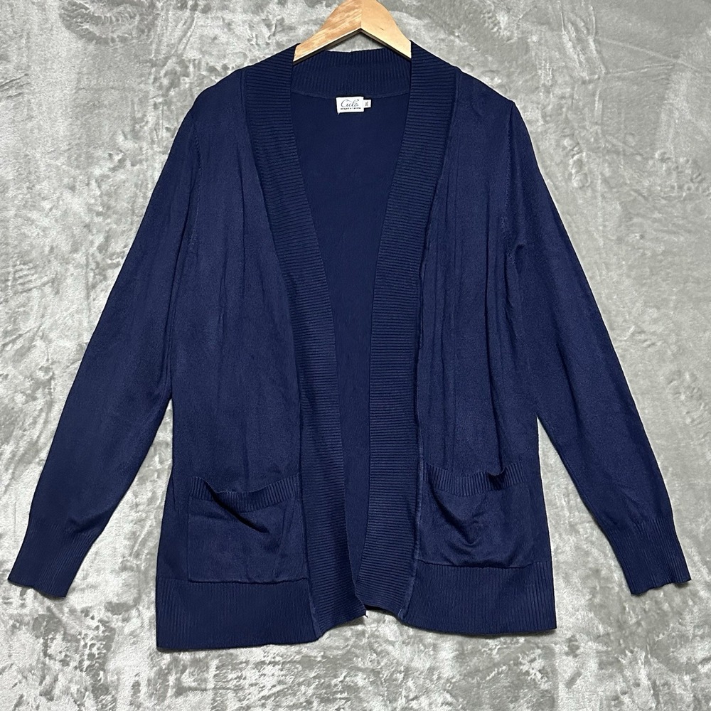 Cielo Open Front Longline Cardigan Sweater Womens 3X Blue Minimalist Layering